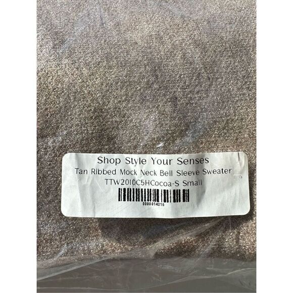 Zenana Tan Ribbed Mock Neck Bell Sleeve Sweater Size S - Picture 7 of 9